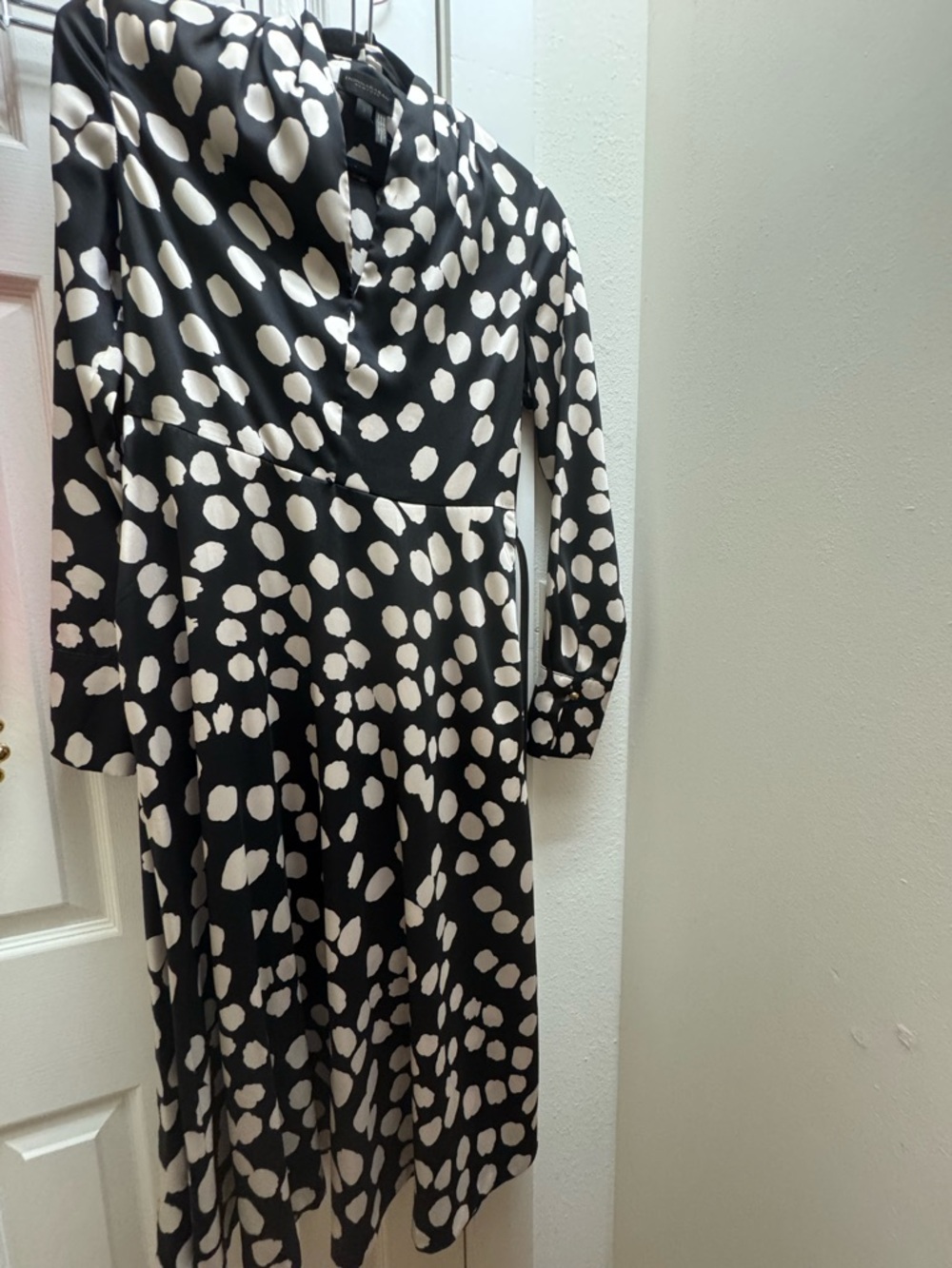 Donna Karan Black Dress with White Spot Print, Long Sleeve